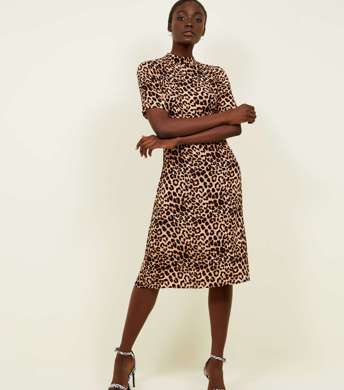 Brown Leopard Print High Neck Midi Dress Image 2