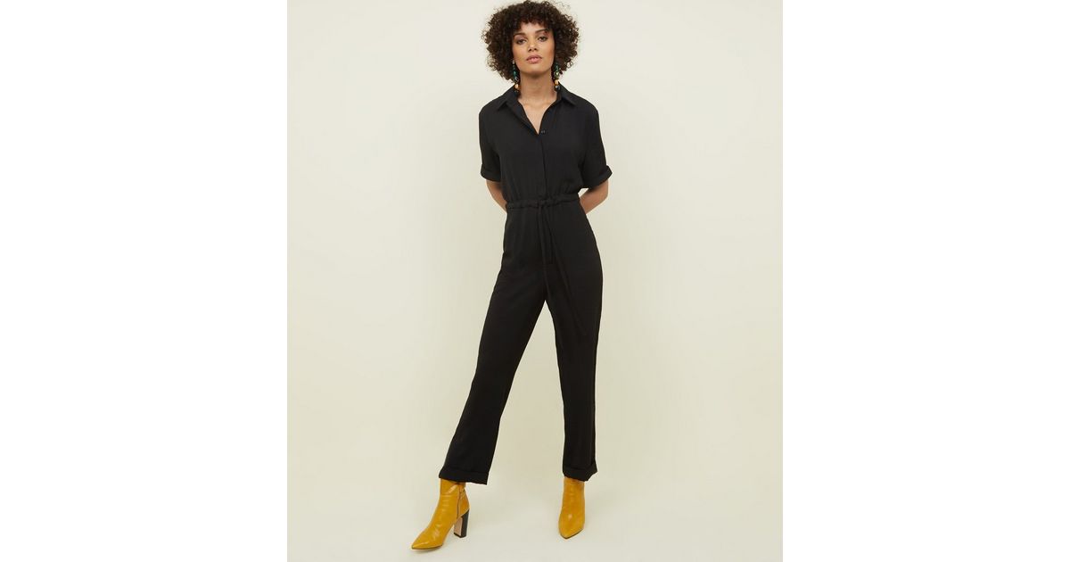 Black Drawstring Waist Jumpsuit | New Look