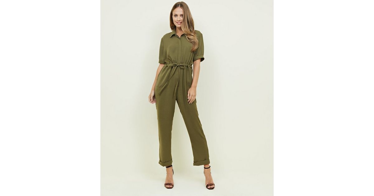 Khaki Drawstring Waist Jumpsuit New Look
