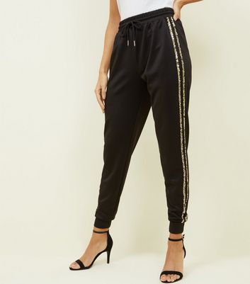 womens black sequin joggers