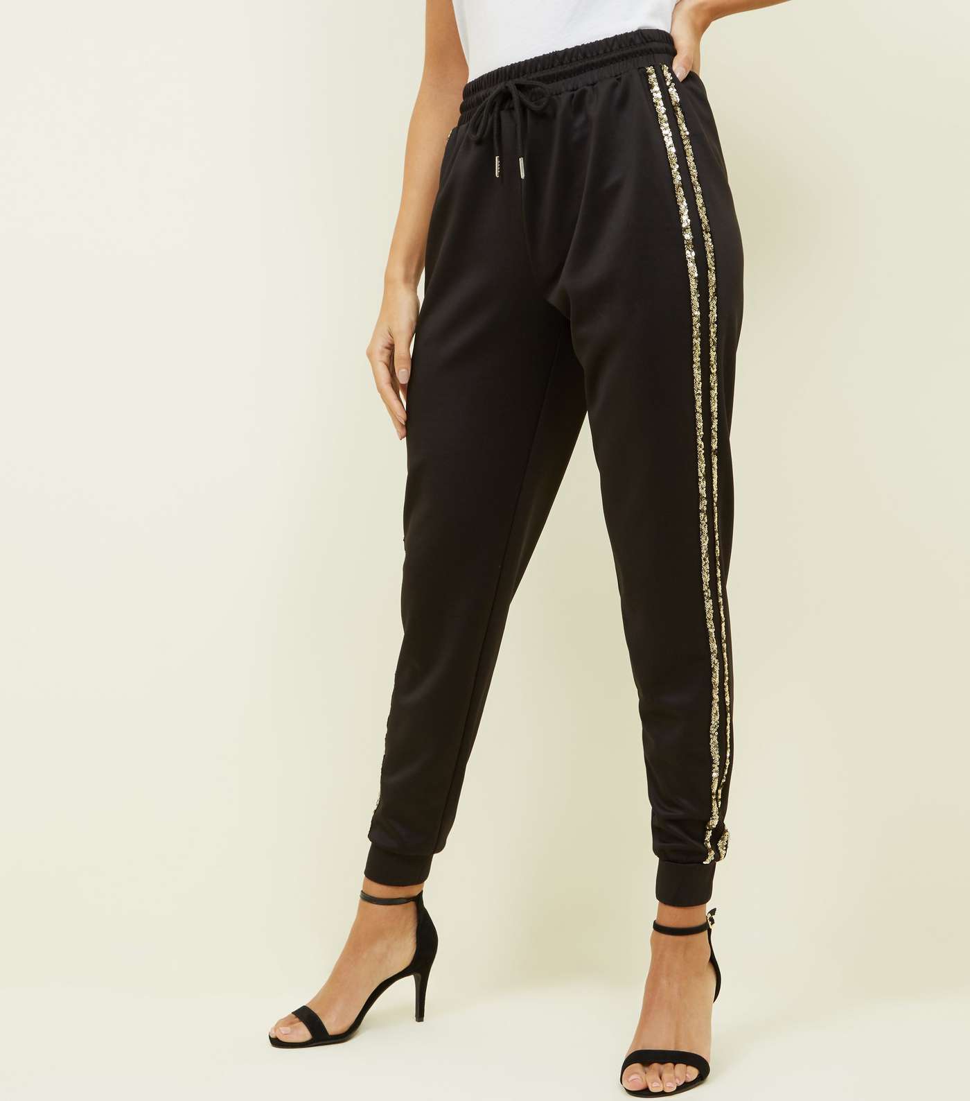 Black Sequin Side Tape Joggers  Image 2