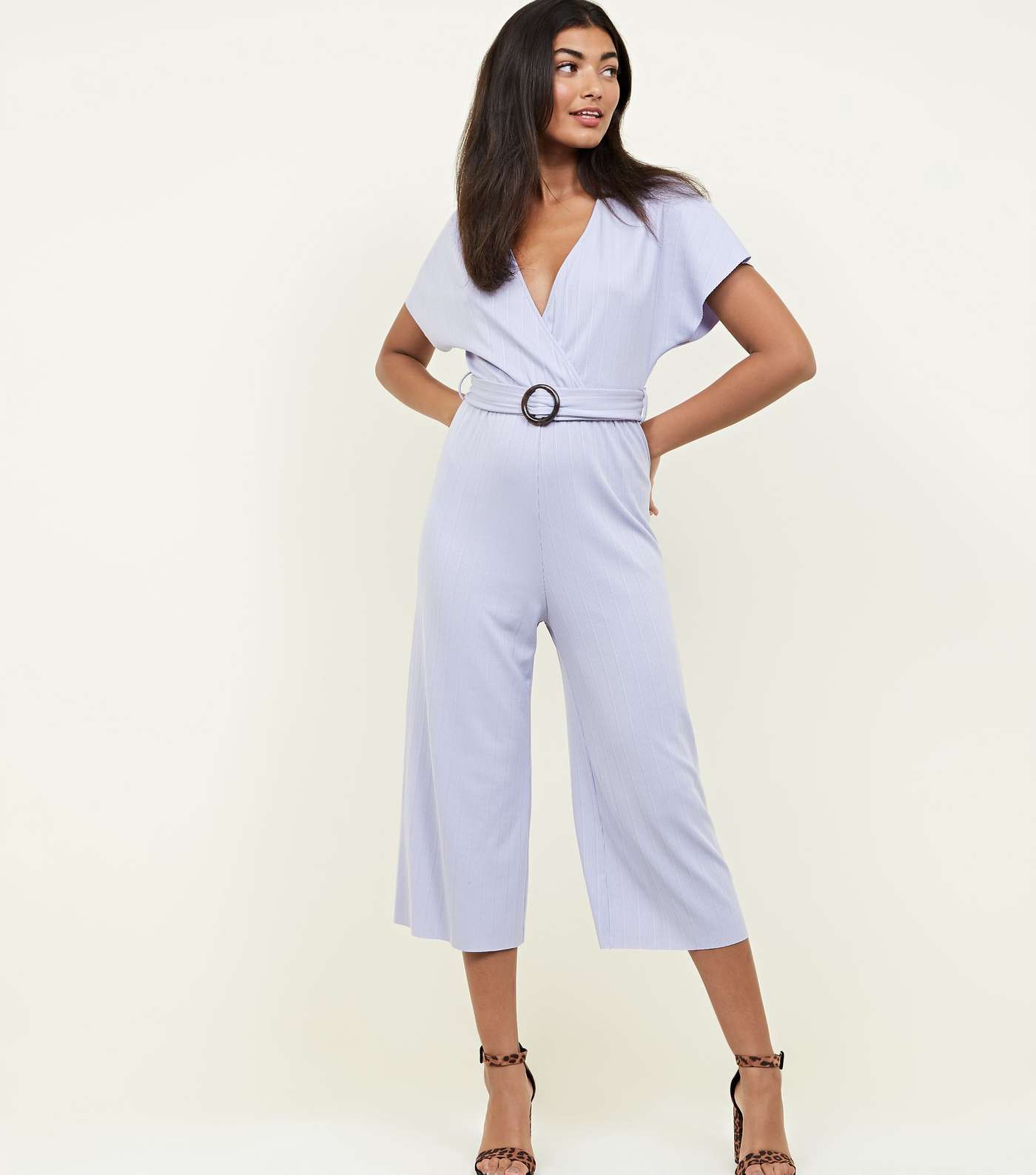 Lilac Ribbed Faux Horn Buckle Culotte Jumpsuit