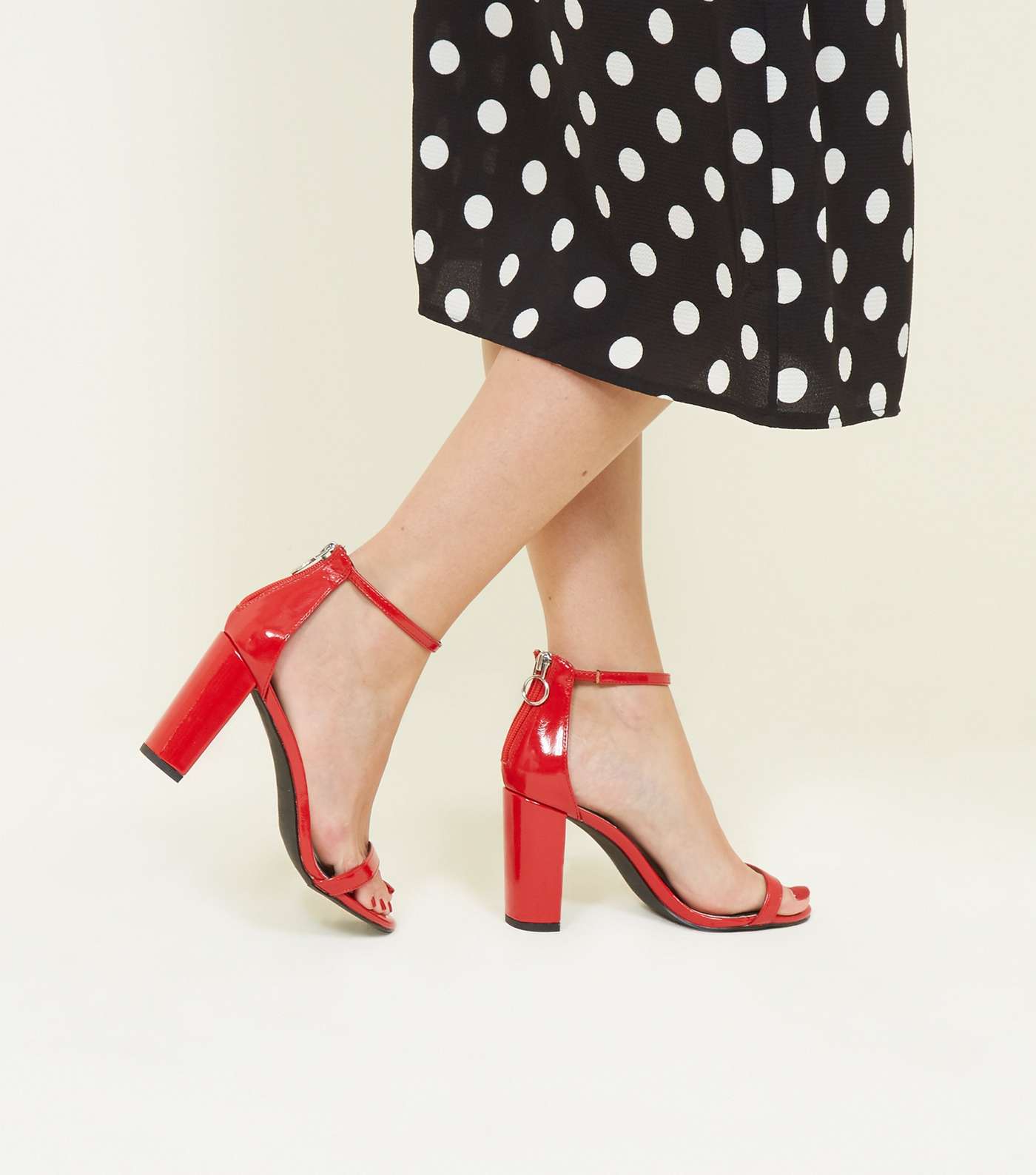 Red Patent Ankle Strap Ring Zip Block Heels Image 2