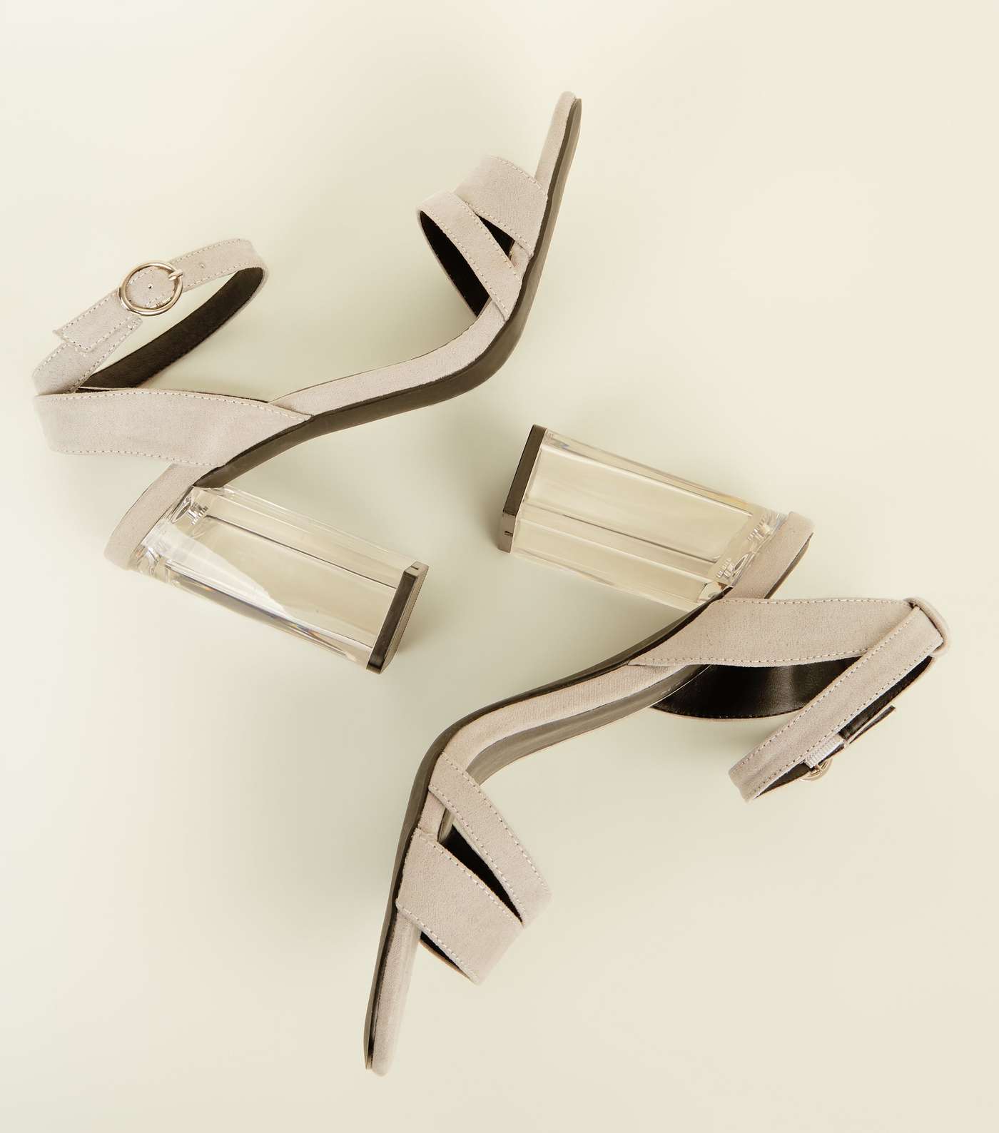 Grey Suedette Strappy Clear Block Heels Image 3