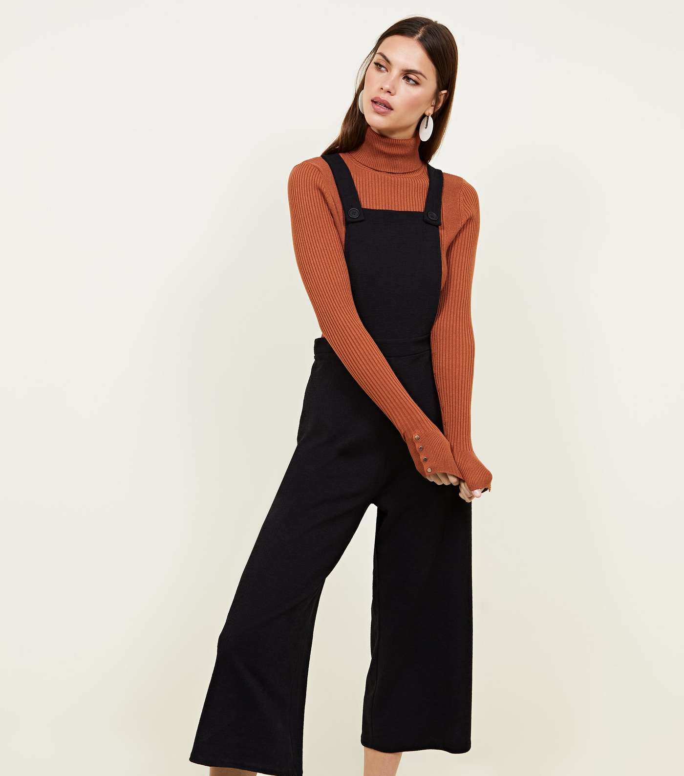 Black Crosshatch Jersey Cropped Dungarees