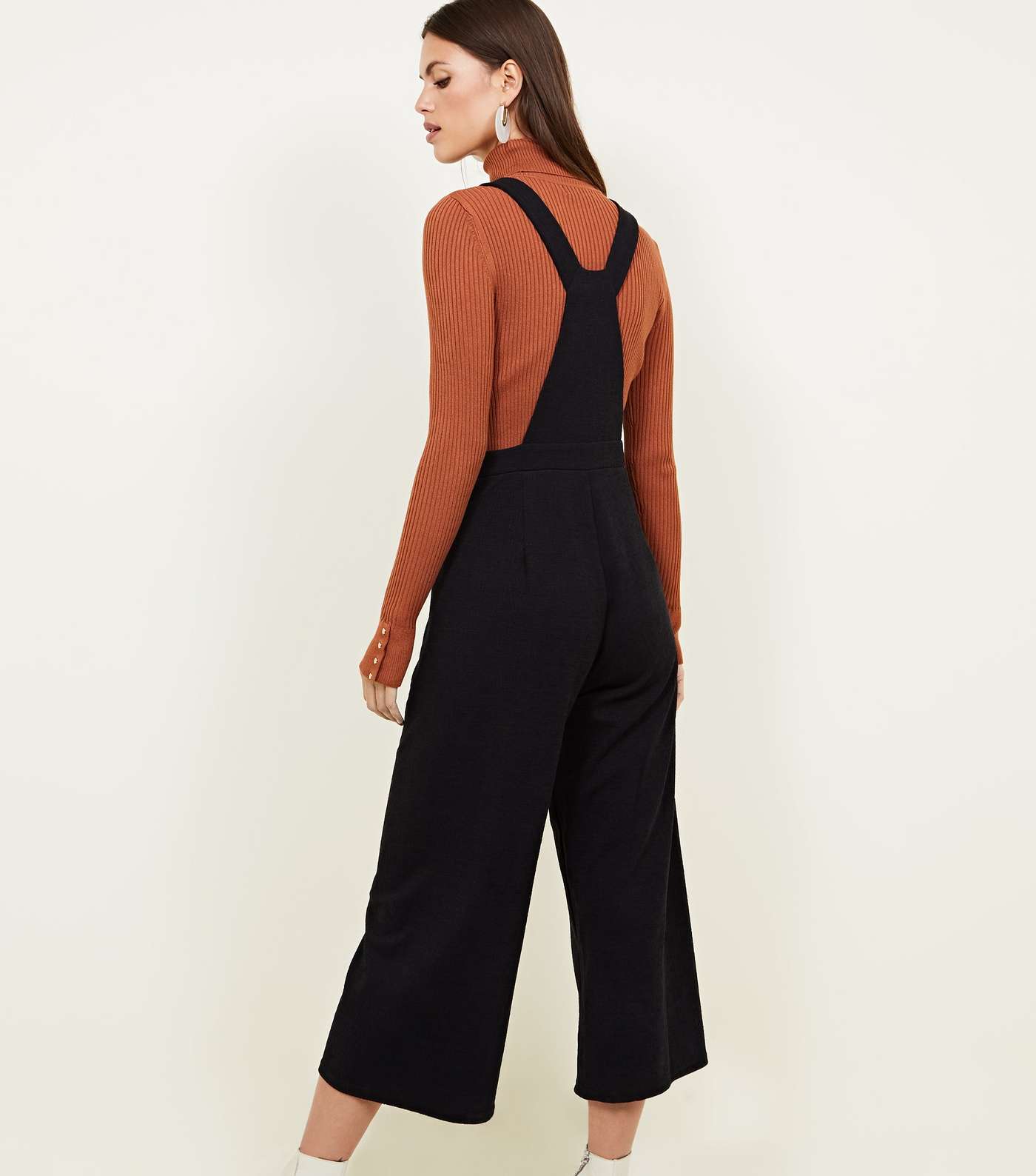 Black Crosshatch Jersey Cropped Dungarees Image 3