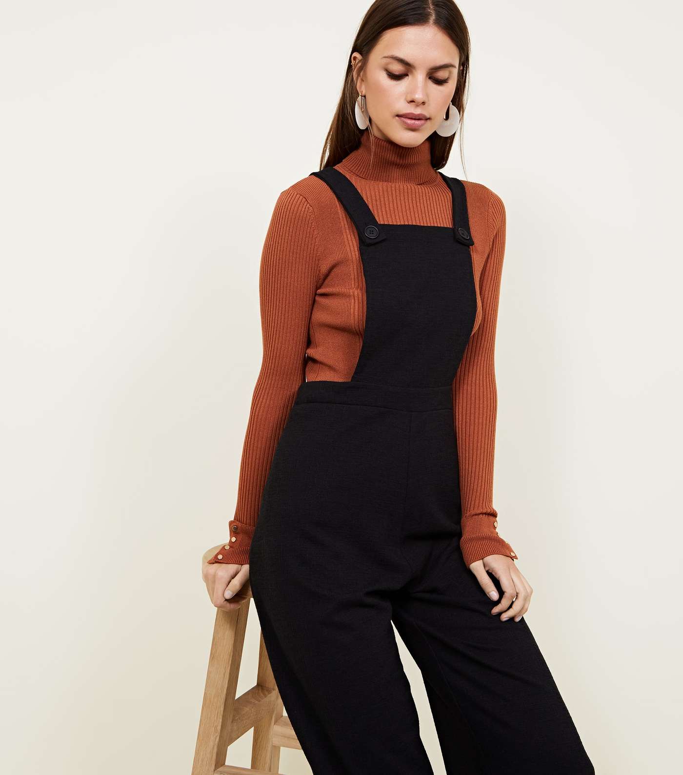 Black Crosshatch Jersey Cropped Dungarees Image 5