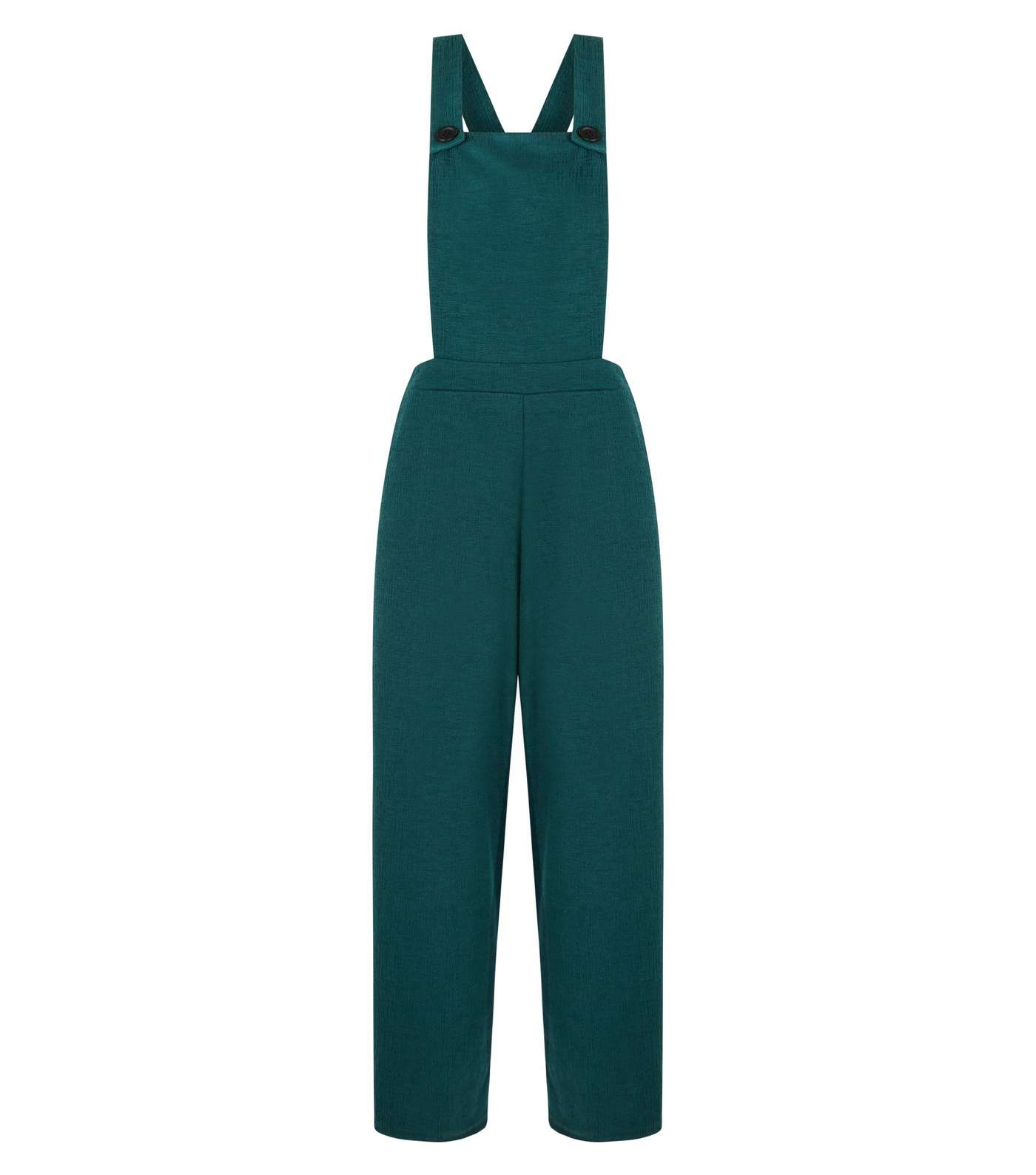 Dark Green Crosshatch Jersey Cropped Dungarees Image 4