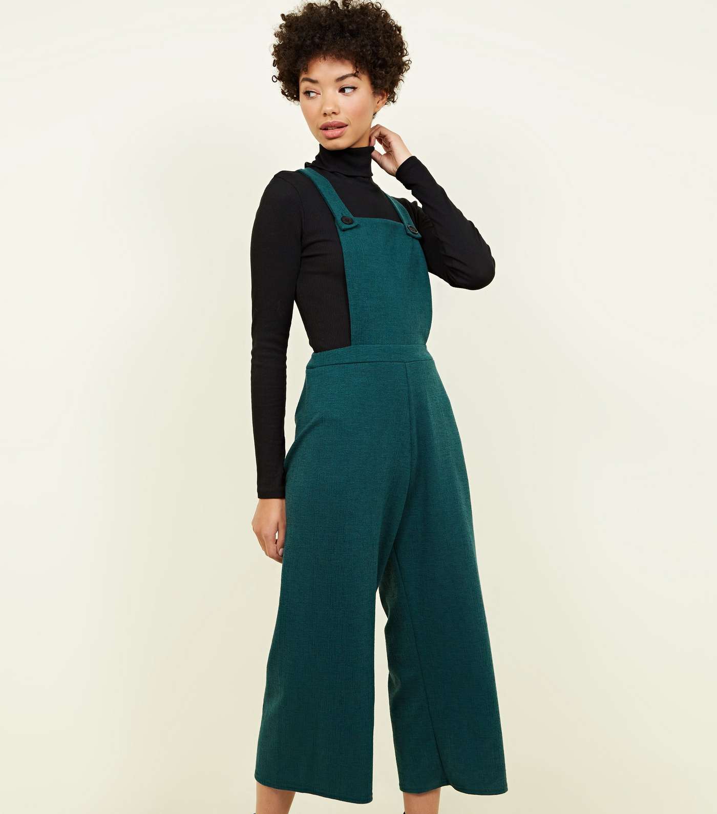 Dark Green Crosshatch Jersey Cropped Dungarees Image 2