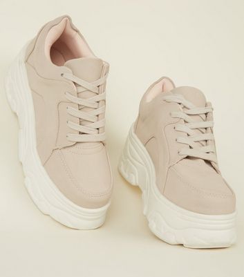 Nude Suedette Chunky Platform Trainers 
