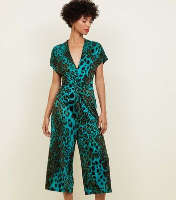 new look green leopard jumpsuit