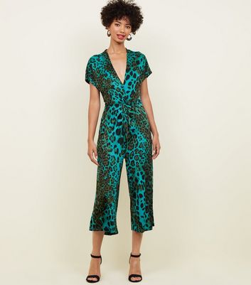 new look green leopard print jumpsuit