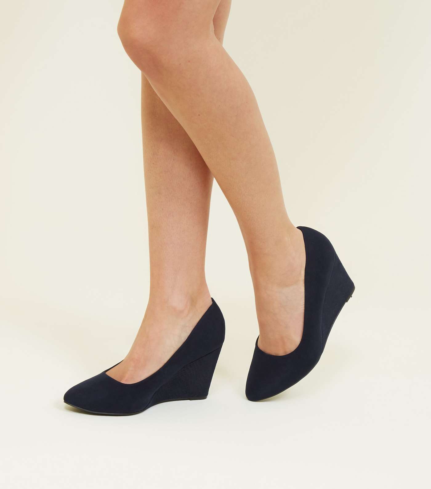 Wide Fit Navy Suedette Faux Snake Wedge Heels Image 2
