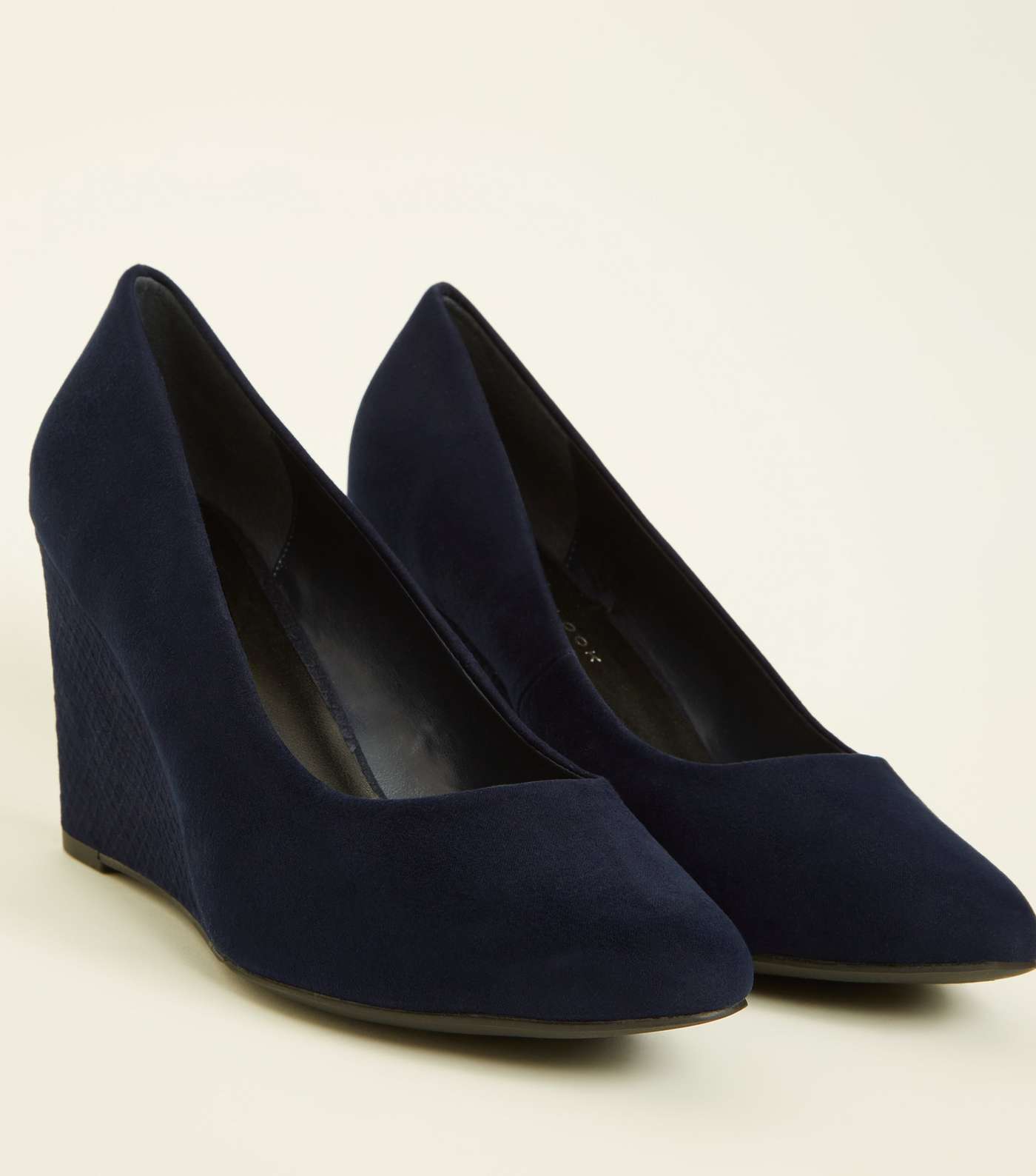 Wide Fit Navy Suedette Faux Snake Wedge Heels Image 4
