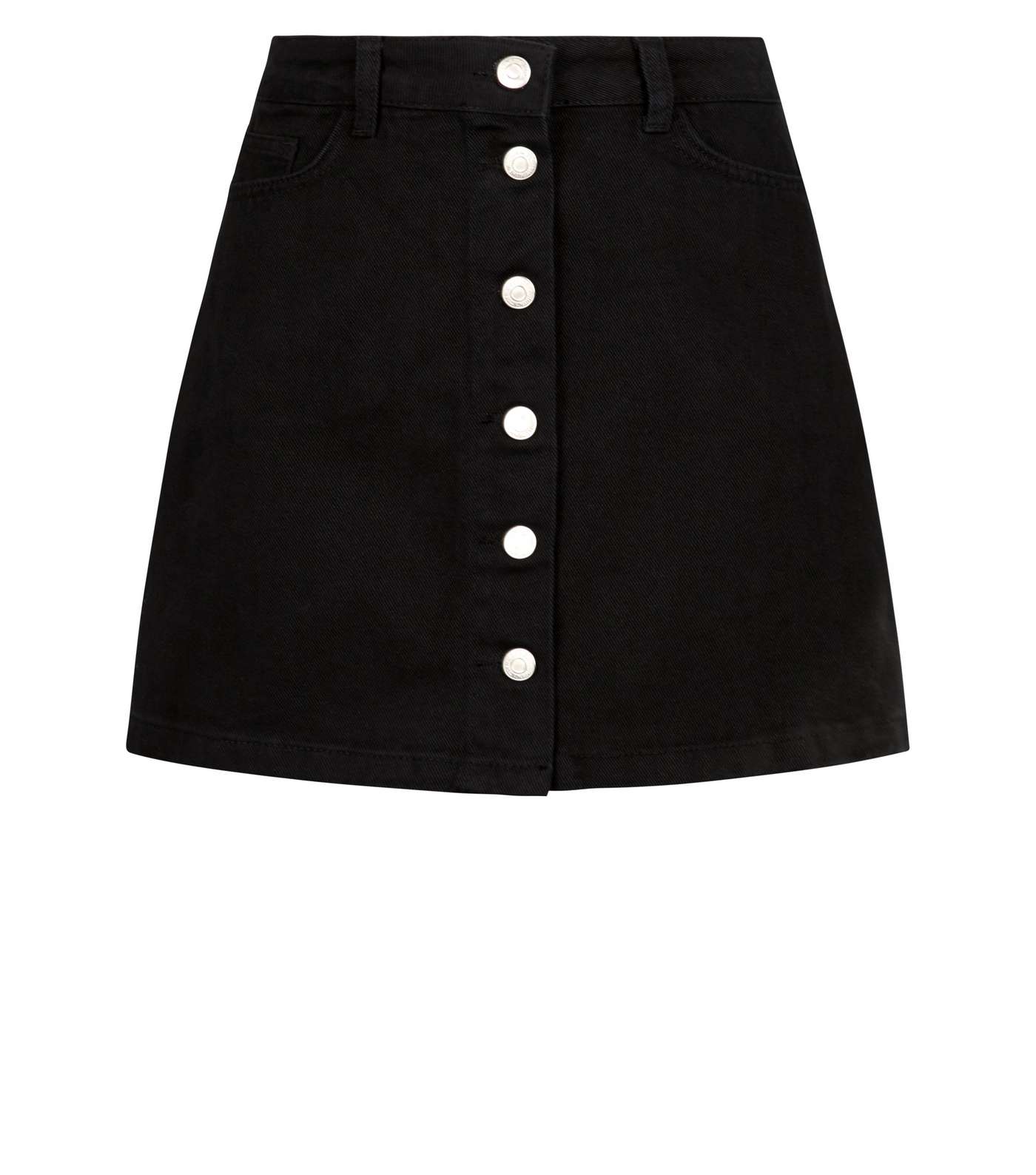 Petite Black Button Front Denim Mini Skirt  Image 4
