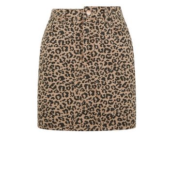 new look leopard print denim skirt