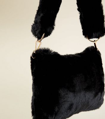 black fur shoulder bag