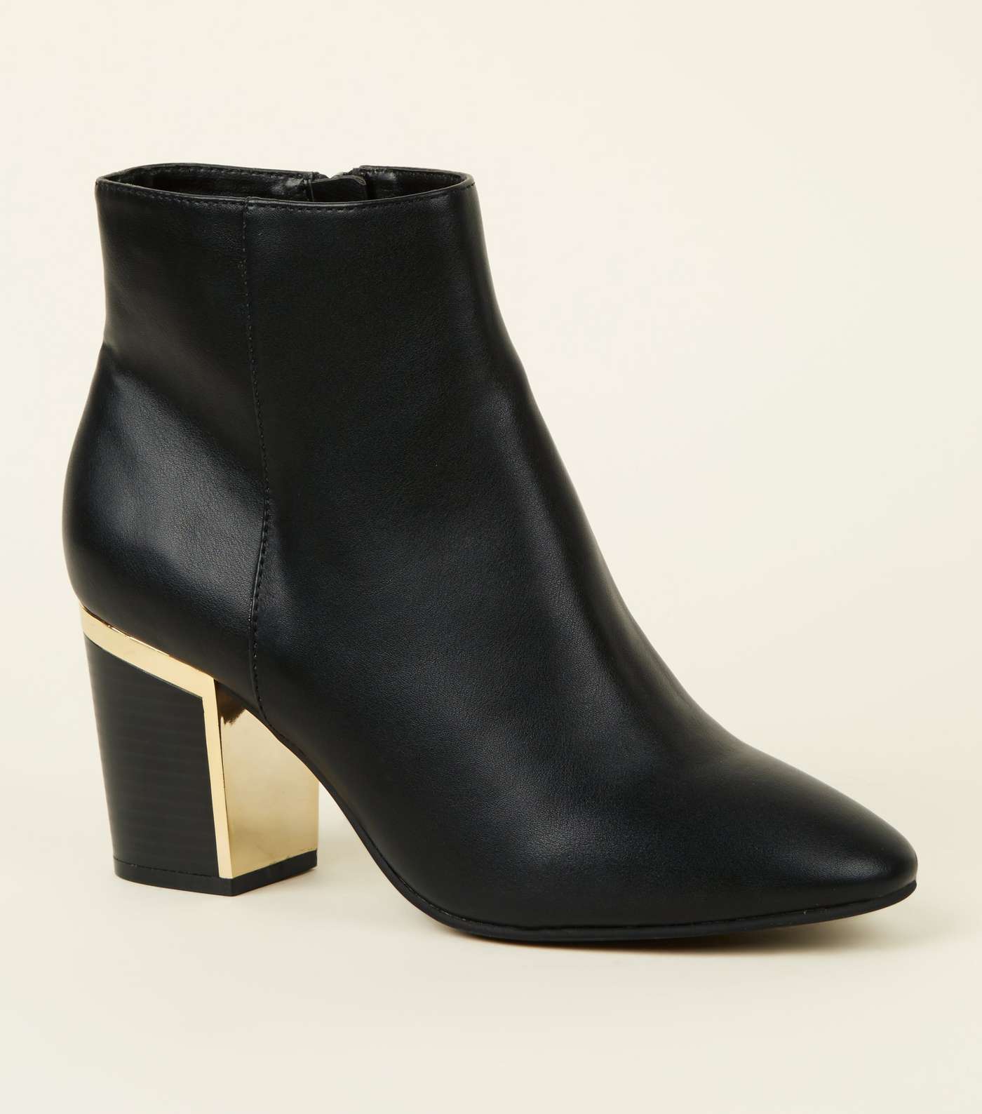 Black Leather-Look Metal Heel Ankle Boots