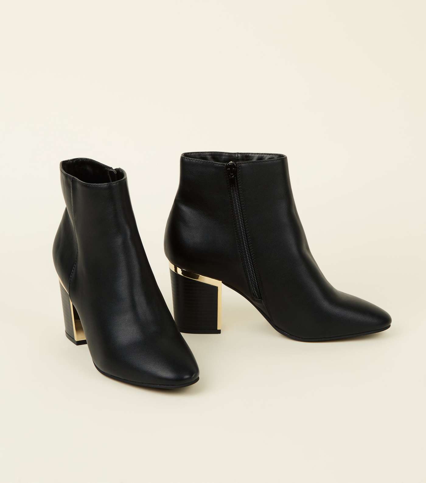 Black Leather-Look Metal Heel Ankle Boots Image 3