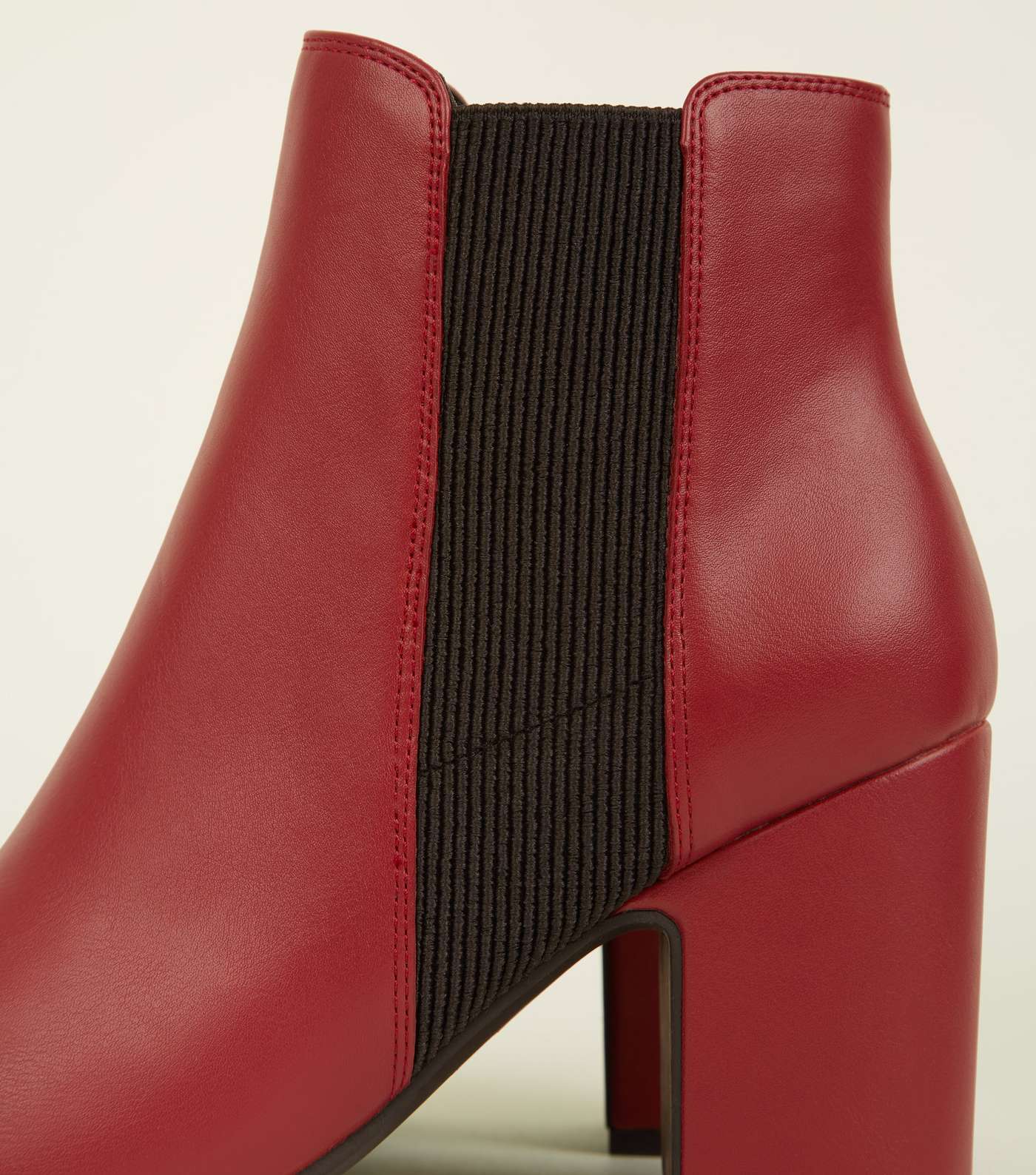 Red Leather-Look Block Heel Chelsea Boots Image 4