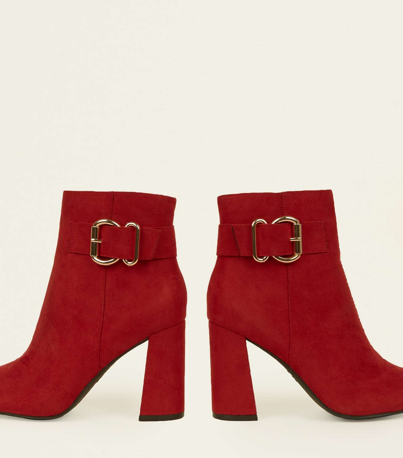 Red Suedette Buckle Side Flared Heel Boots Image 3