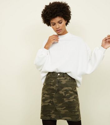 Tall Khaki Camo Print Denim Skirt | New 