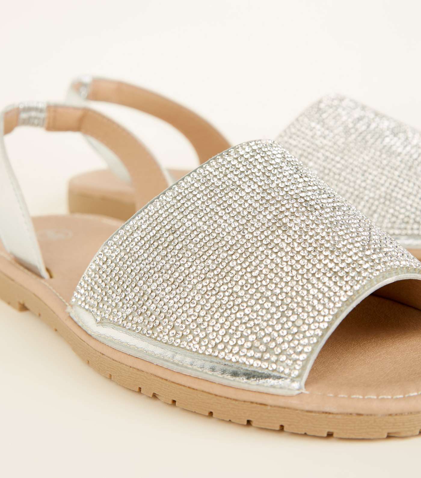 Silver Diamanté Peep Toe Flat Sandals Image 4