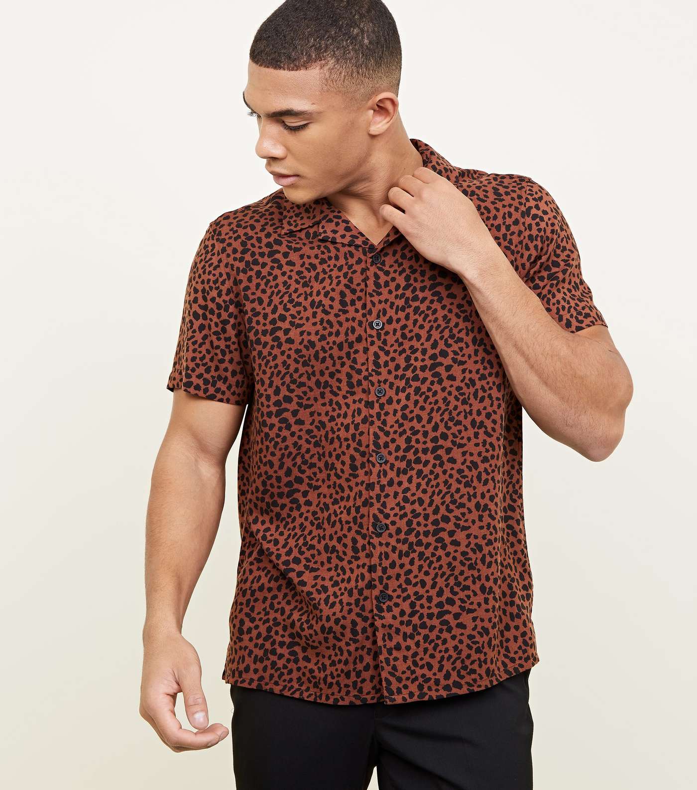 Brown Leopard Print Short Sleeve Shirt