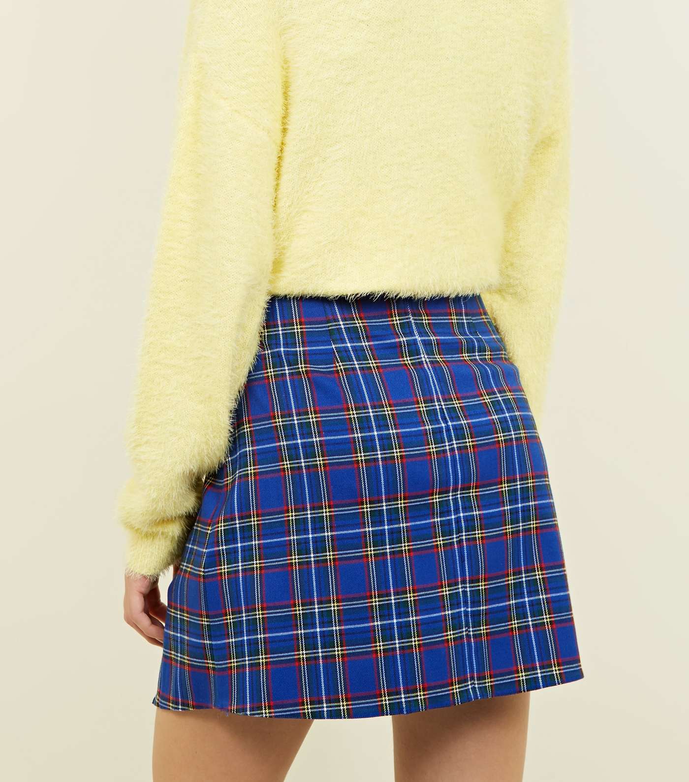 Blue Check Pleated Mini Skirt Image 3