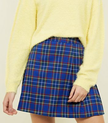 yellow check pleated mini skirt