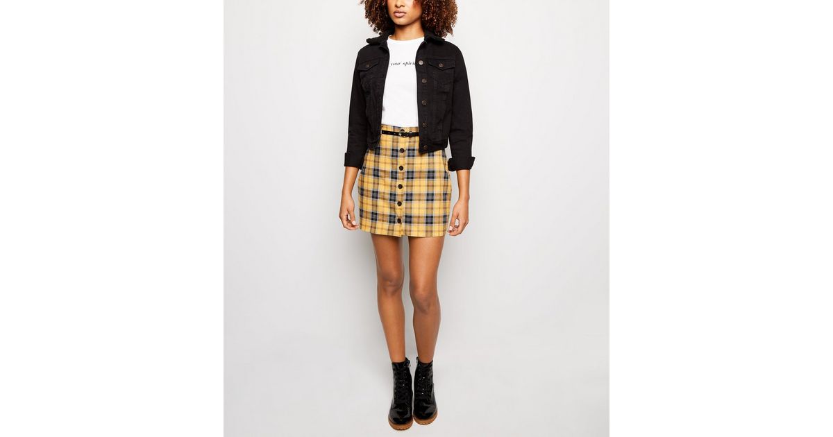 Mustard Check Button Through Belted Skirt | New Look
