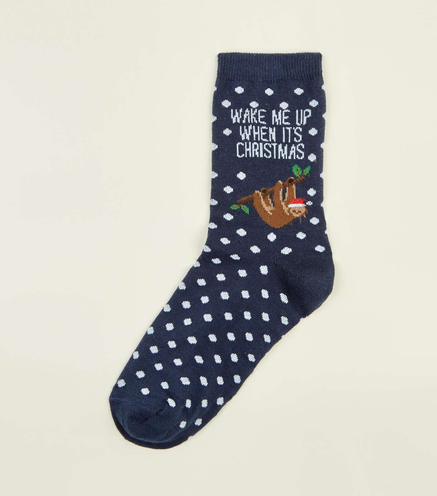 Navy Christmas Sloth Slogan Socks