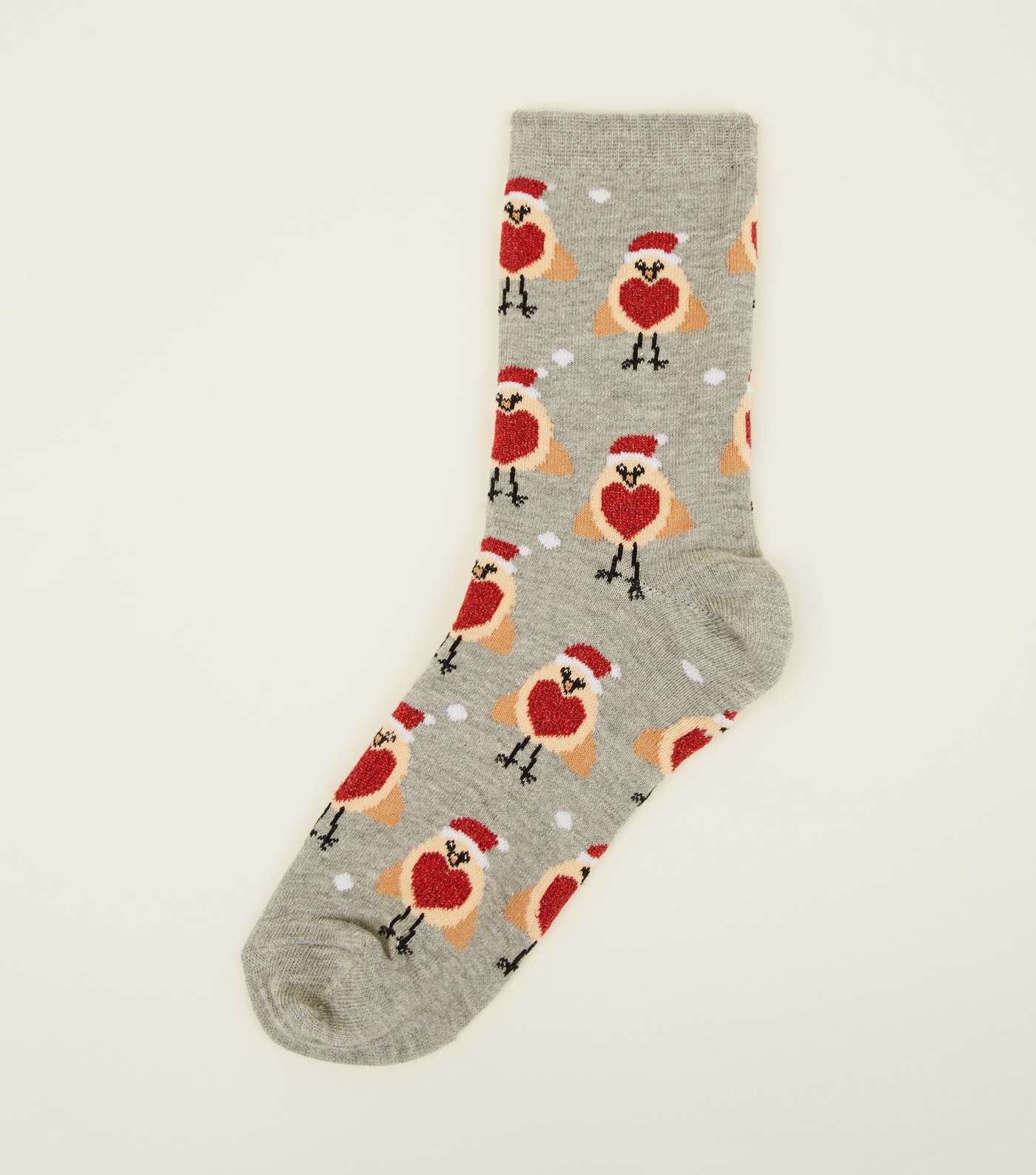 Grey Glitter Robin Pattern Socks