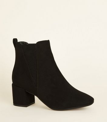Black Suedette Square Toe Ankle Boots 