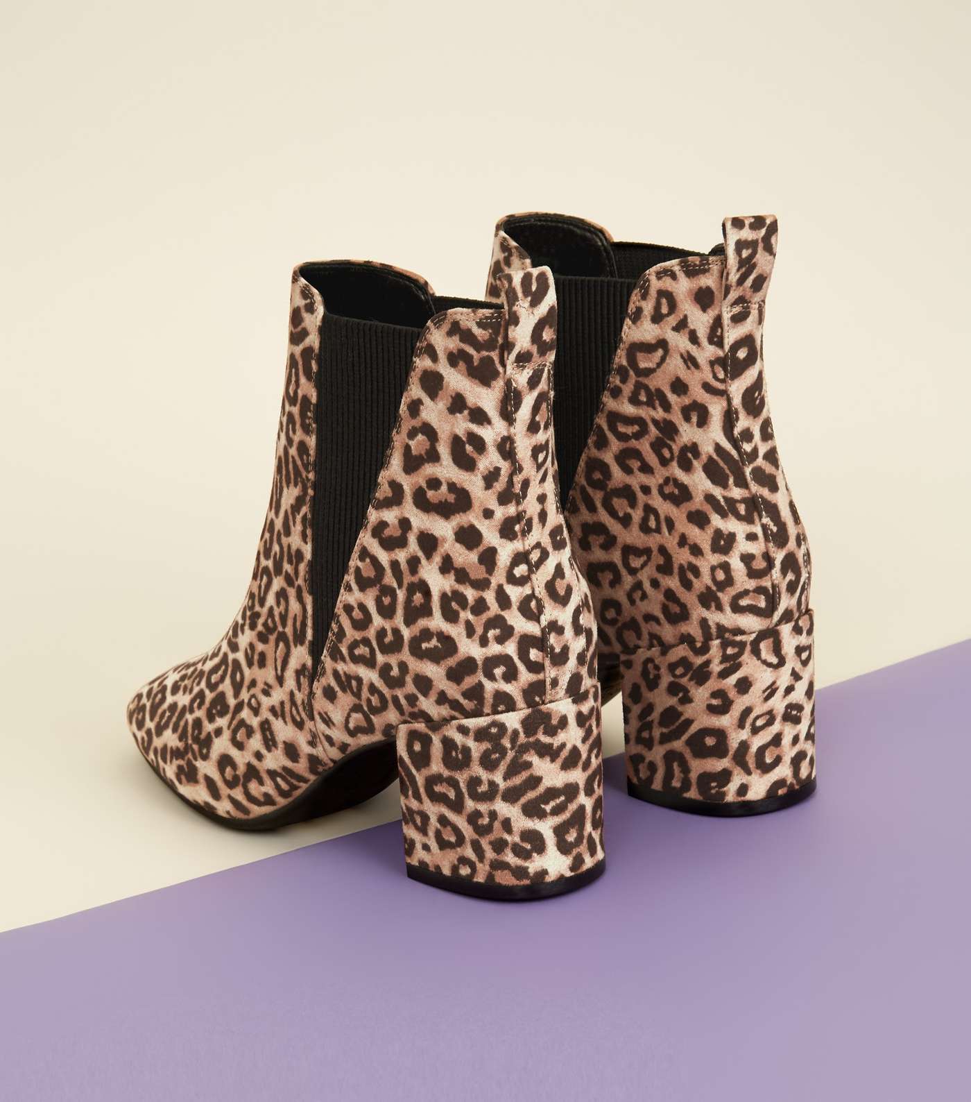 Wide Fit Stone Leopard Suedette Square Toe Ankle Boots Image 3