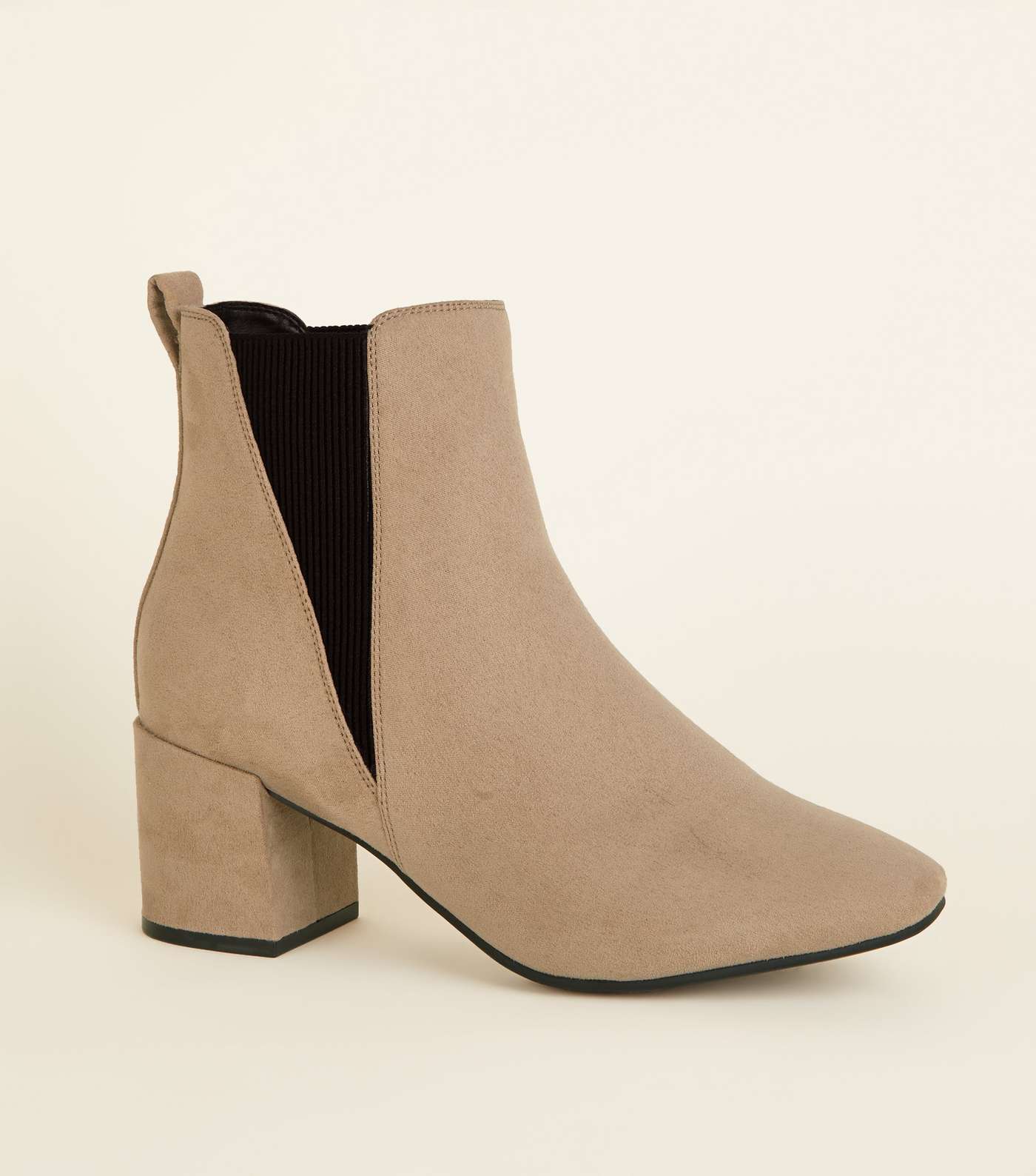 Wide Fit Light Brown Suedette Square Toe Ankle Boots