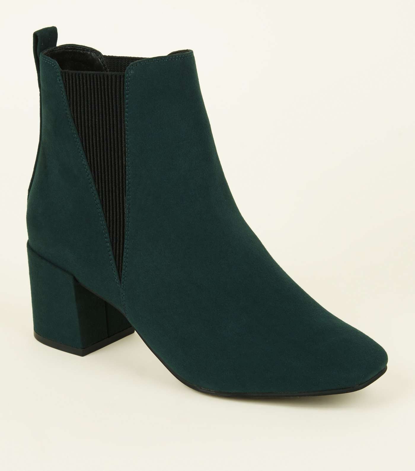 Wide Fit Dark Green Suedette Square Toe Ankle Boots