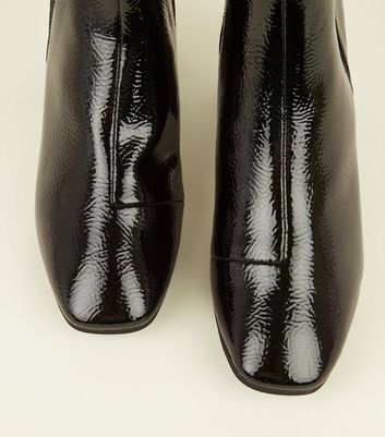 black patent square toe boots