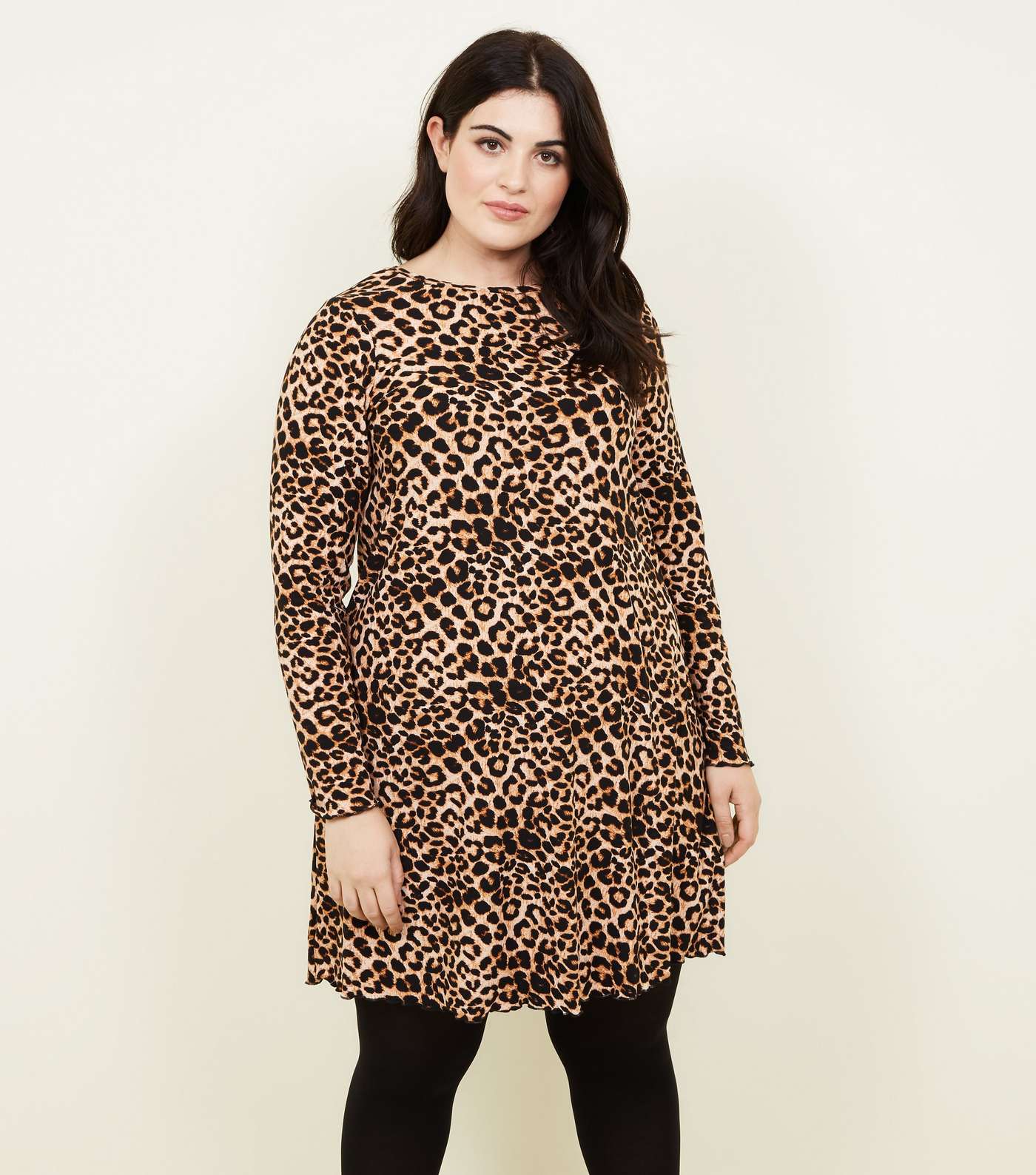 Curves Leopard Print Long Sleeve Dress