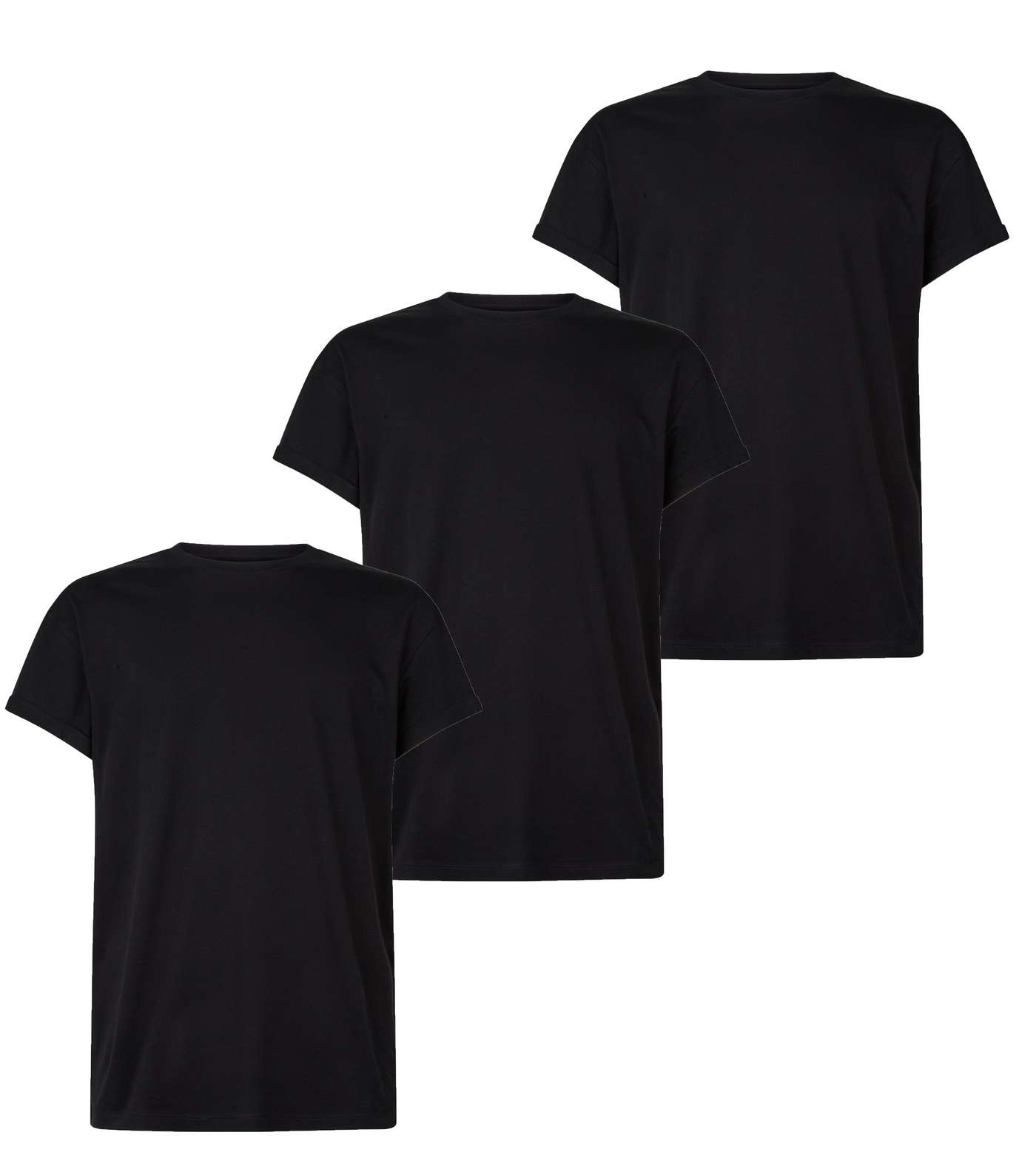 3 Pack Black Roll Sleeve T-Shirts Image 4