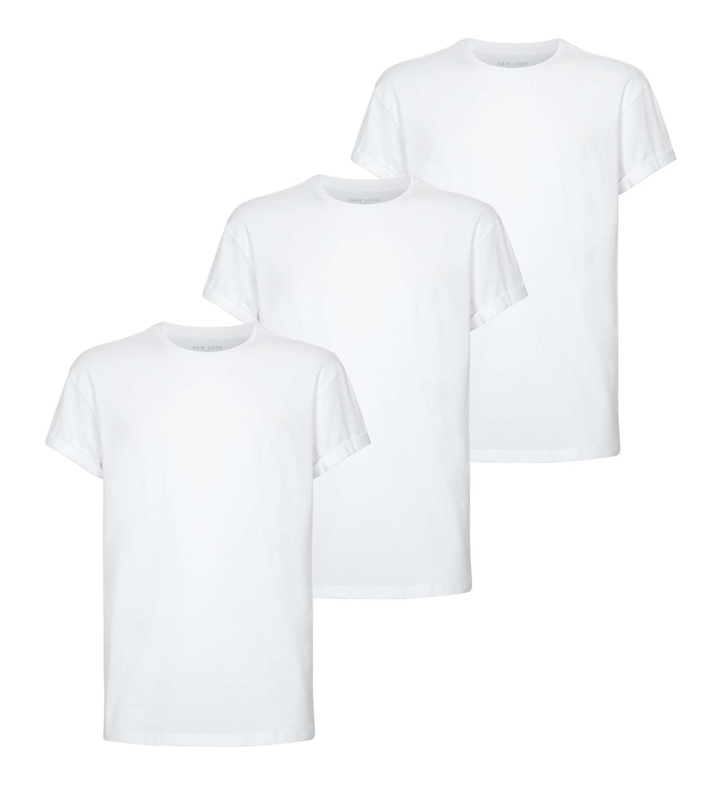 3 Pack White Roll Sleeve T-Shirts Image 4