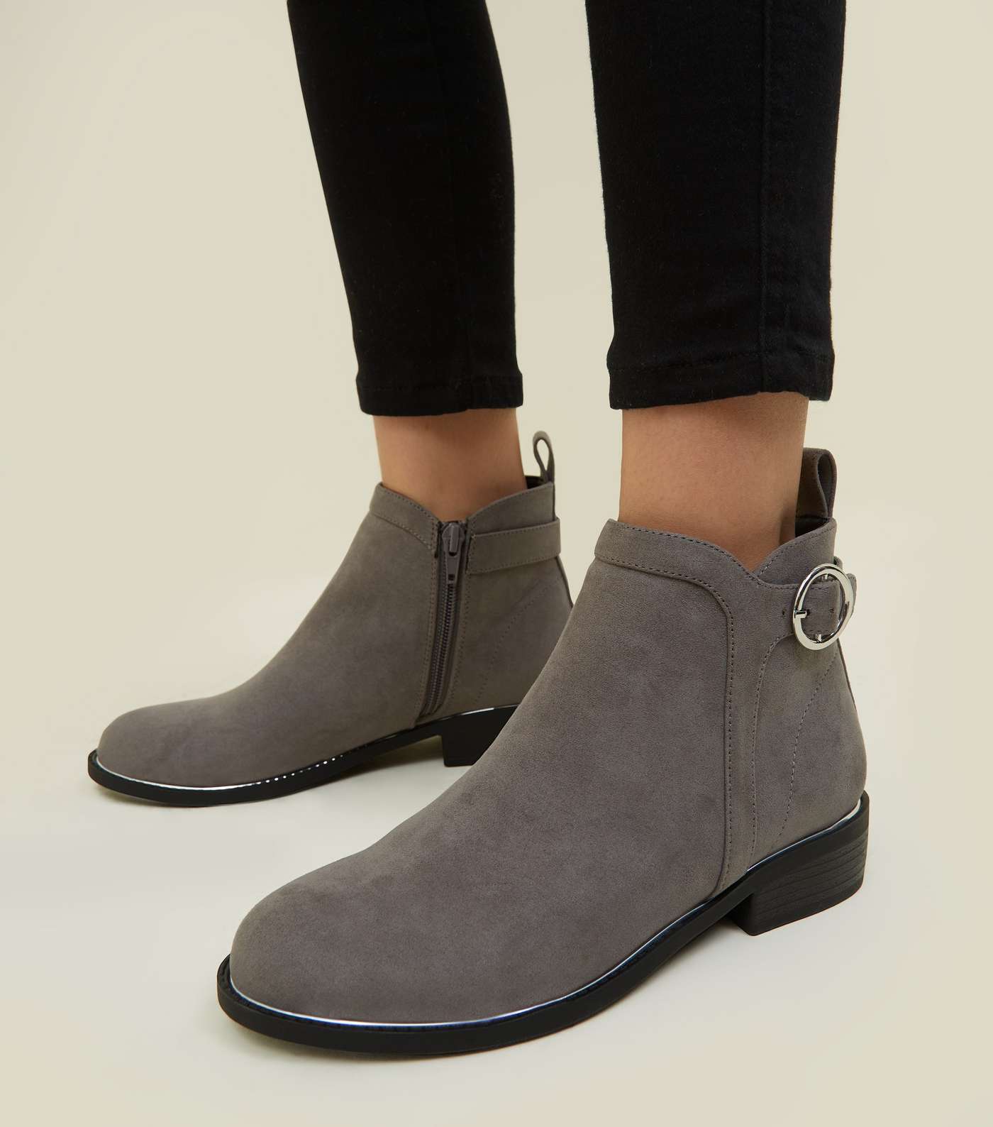 Girls Grey Suedette Ring Strap Ankle Boots Image 2