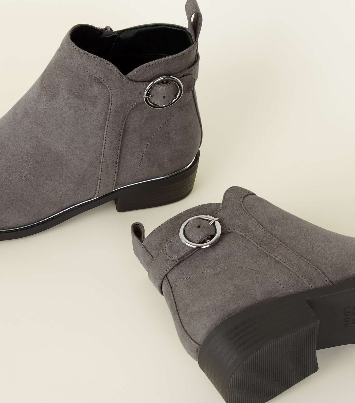 Girls Grey Suedette Ring Strap Ankle Boots Image 4