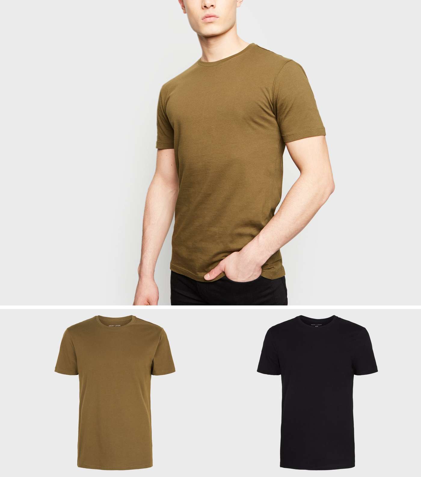2 Pack Khaki and Black Muscle Fit T-Shirt