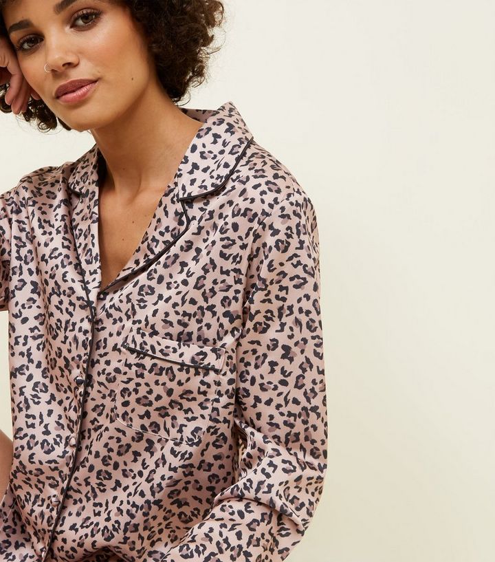 Brown Leopard Print Satin Pyjama Set New Look