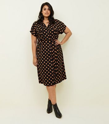 polka dot midi shirt dress