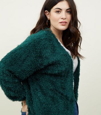 Curves Dark Green Fluffy Fine Knit Cardigan