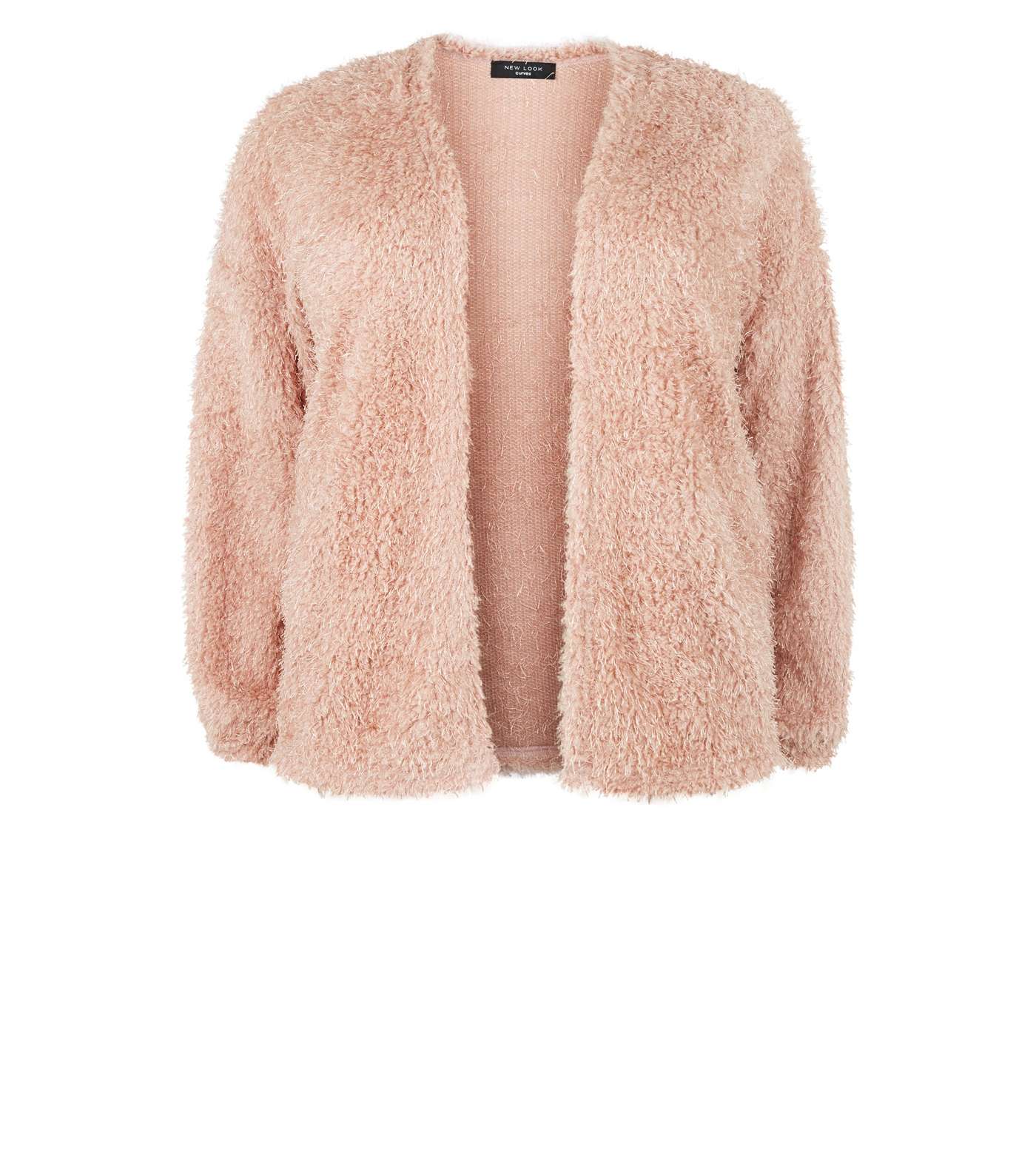 Curves Pale Pink Fluffy Fine Knit Cardigan Image 4
