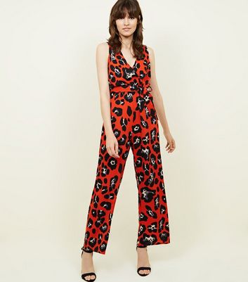 red leopard print jumpsuit new look