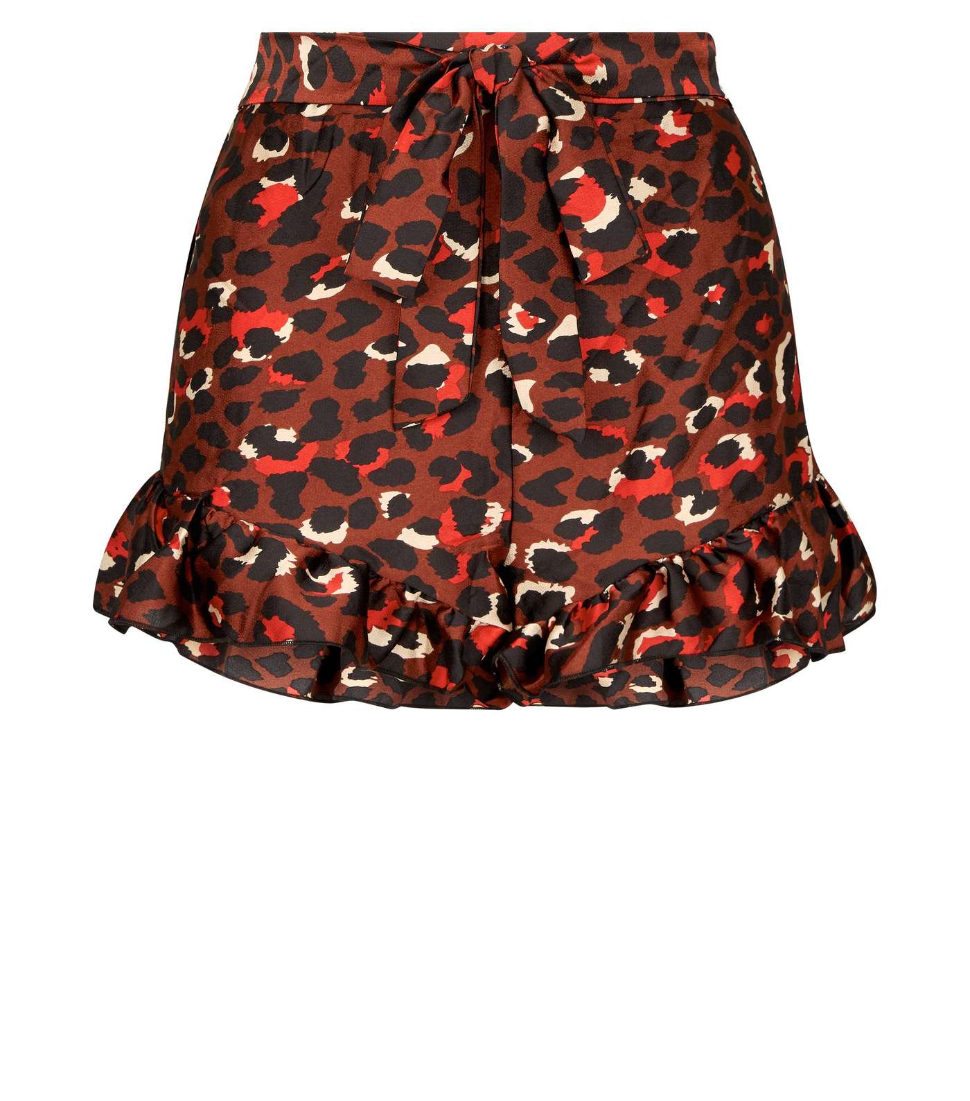 Cameo Rose Dark Brown Leopard Print Frill Hem Shorts Image 4